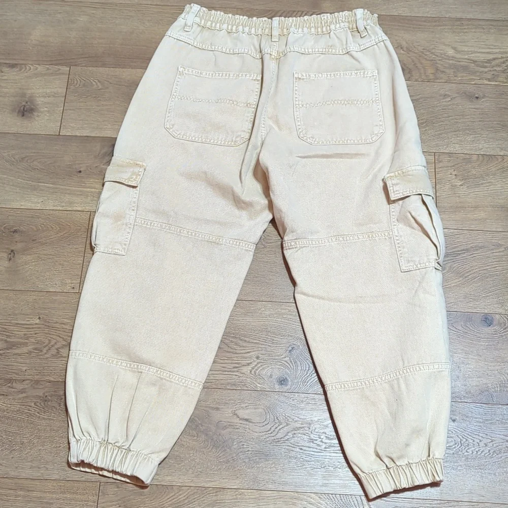 Free People Platoon Cargo Pants Khaki denim joggers jeans L - Picture 7 of 15
